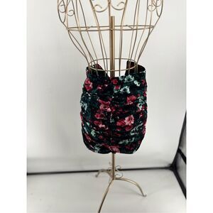 Stradivarius Womens Black Floral Mini Skirt Ruched Detail Size XS